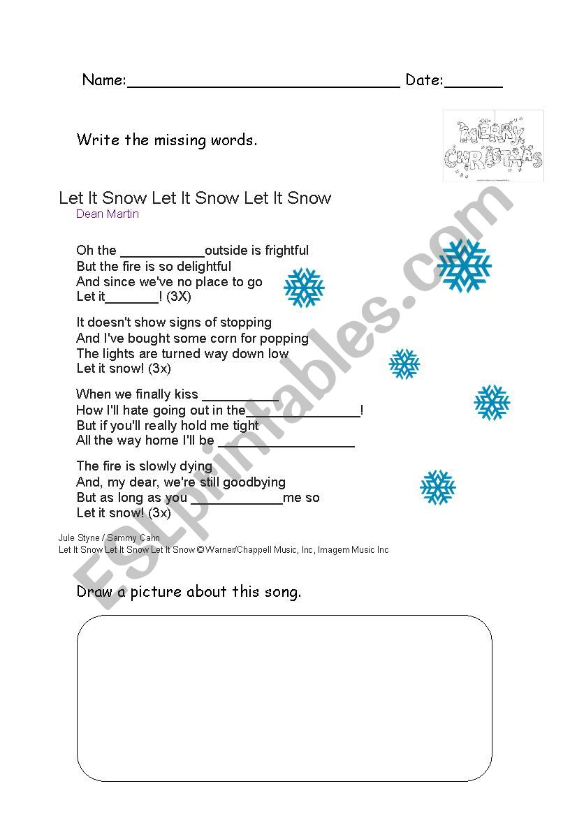 Song: let it snow worksheet