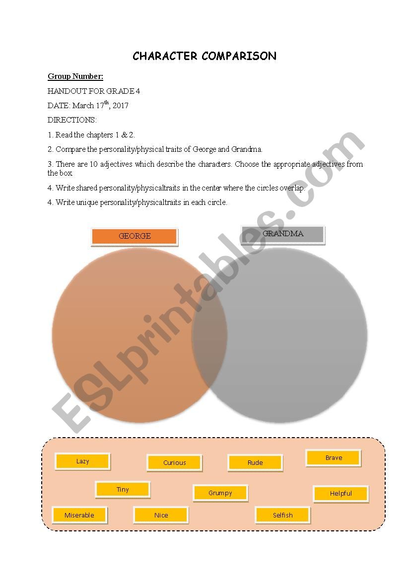 Georges Marvellous Medicine Character Comparison Handout 