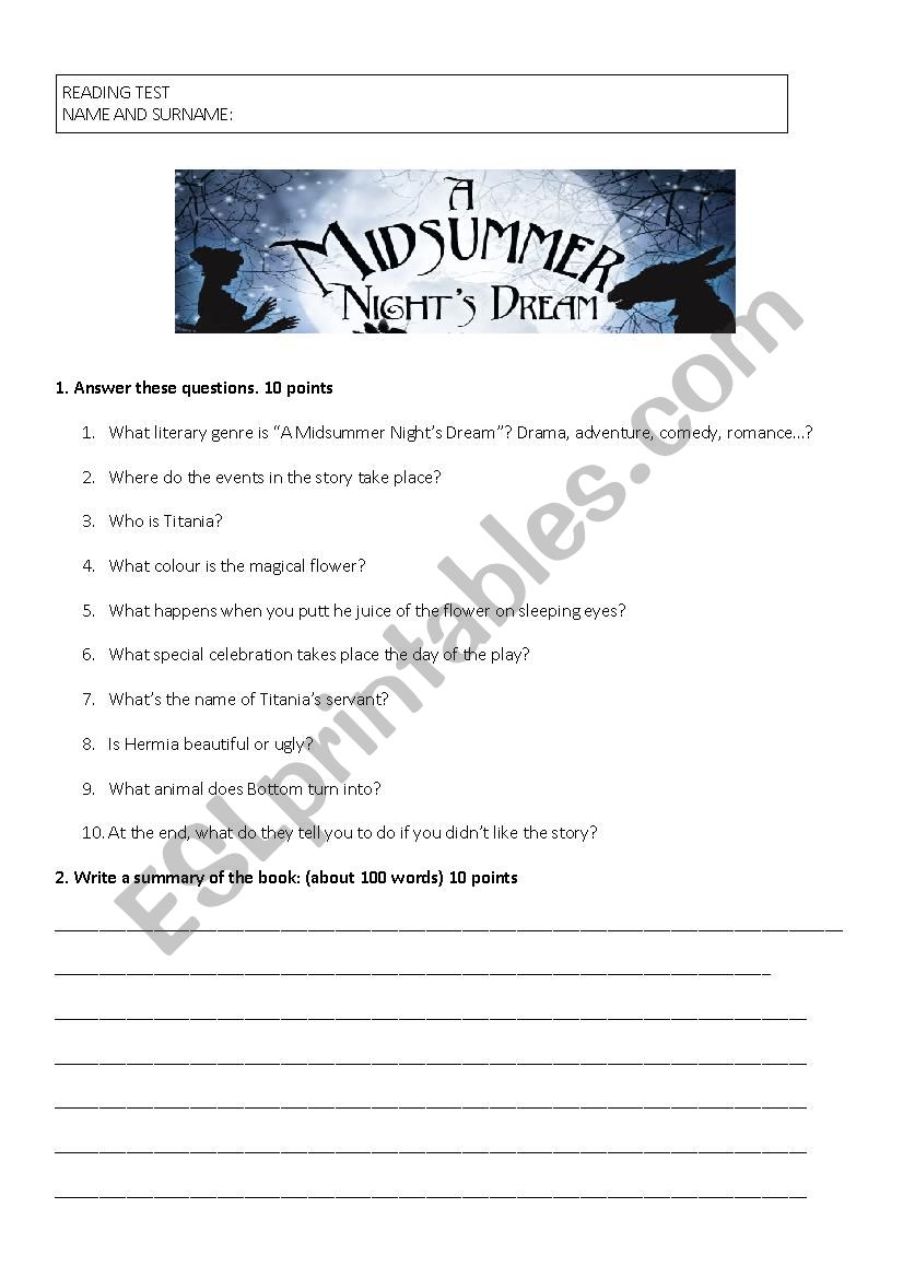 A Midsummer Nights Dream reading test