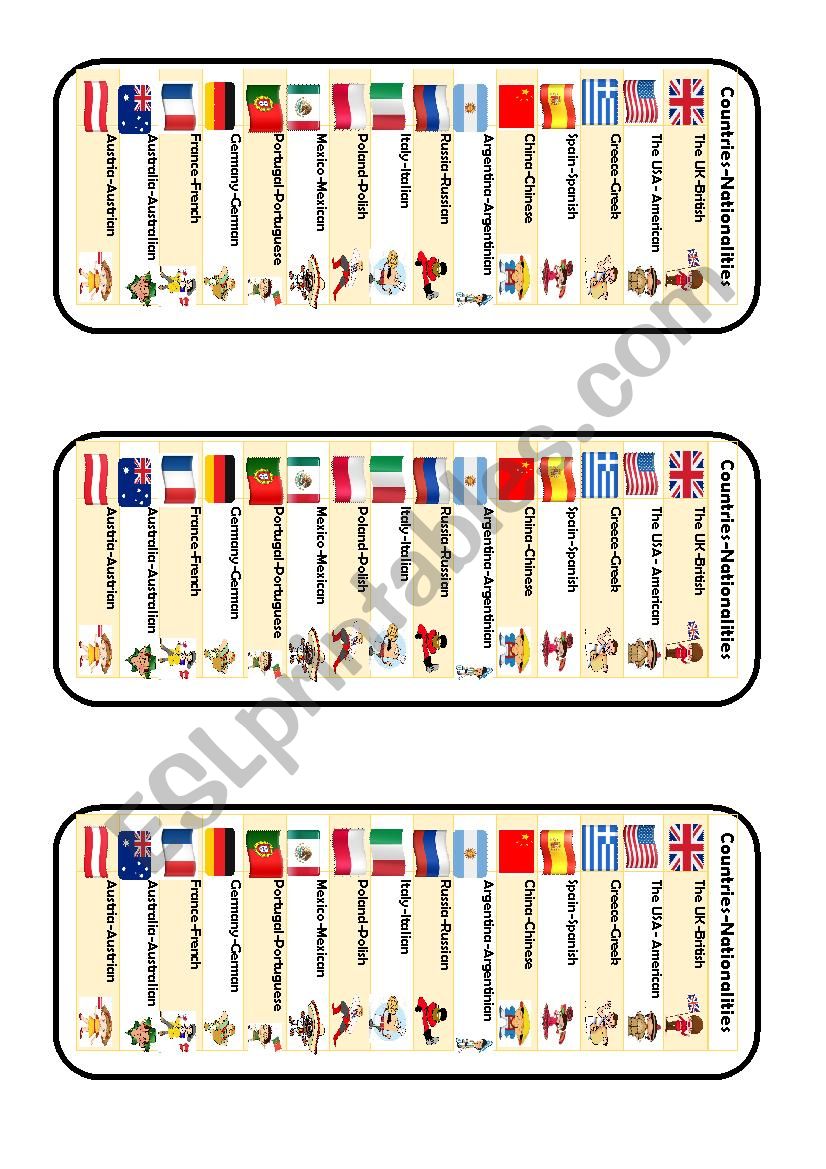 countries and nationalities bookmark
