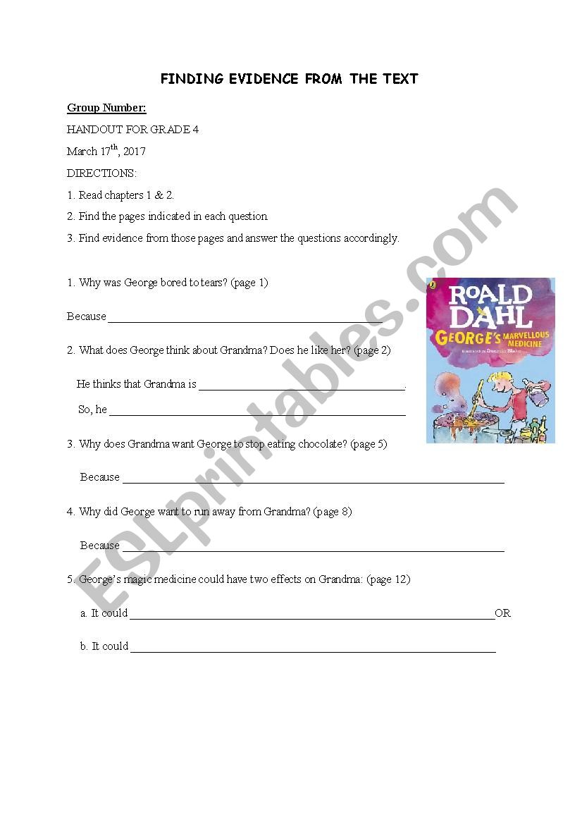 GeorgeÂ´s Marvellous Medicine Finding Evidence  Handout 