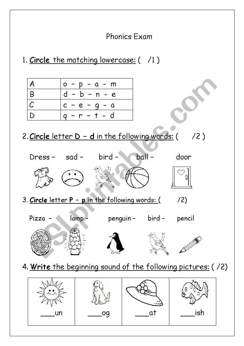 Phonics Exam worksheet