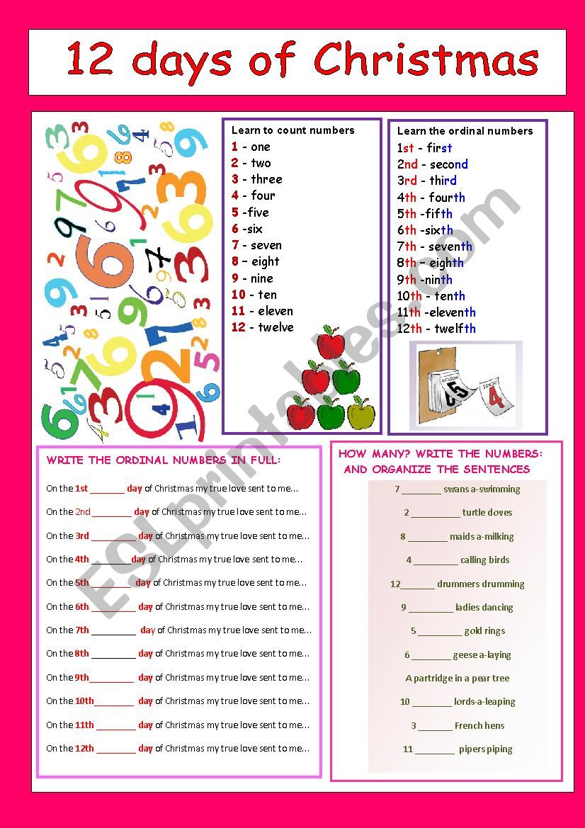 12 DAYS OF CHRiSTMAS  worksheet