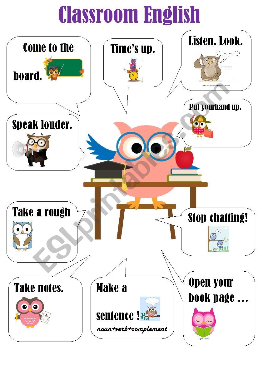 Owls designed Classroom English instructions 1/2