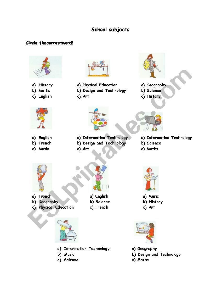 School subjects 2 worksheet