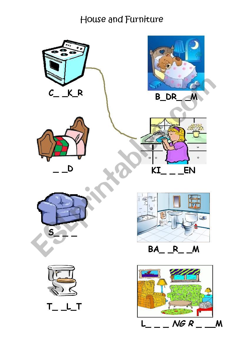 Rooms and furniture worksheet