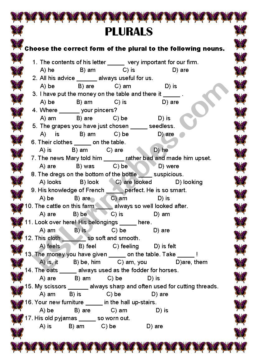 Plurals worksheet