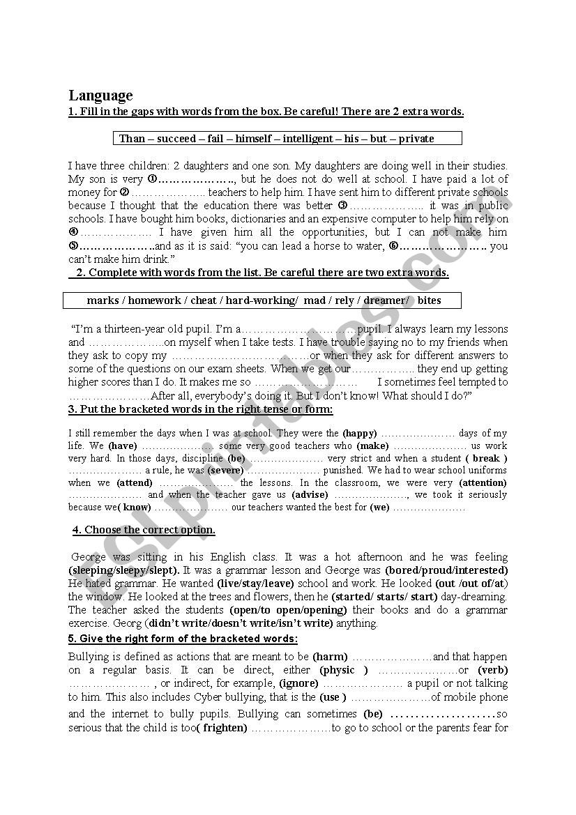 remedial language activities worksheet