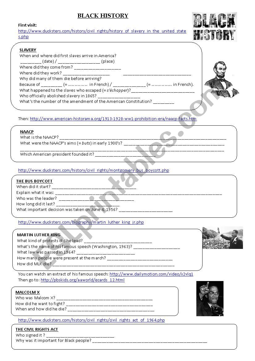 Black History webquest worksheet