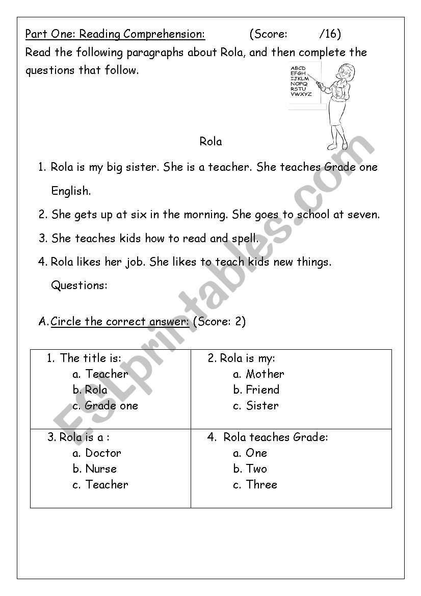 Rola the teacher worksheet
