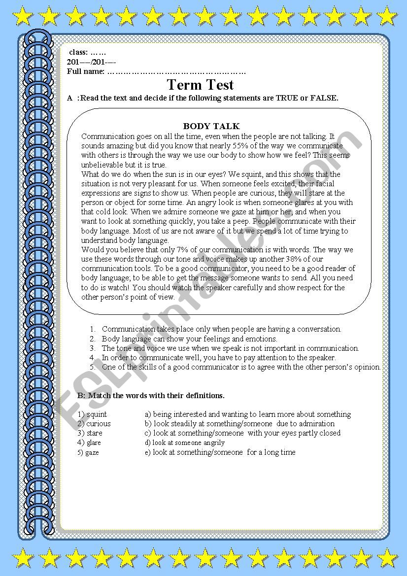 BODY TALK worksheet