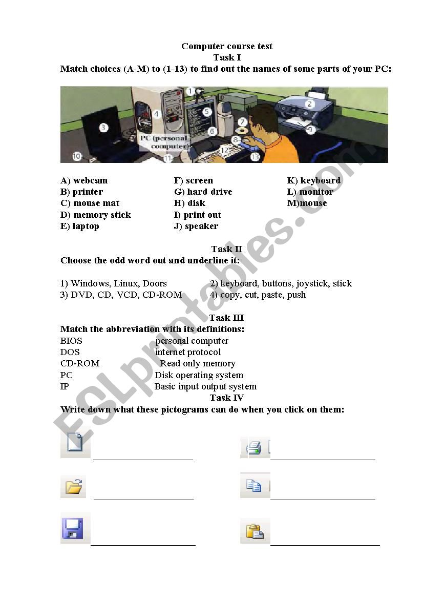 Computer test worksheet