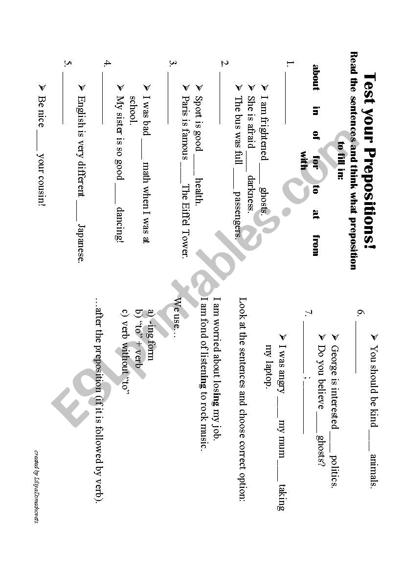 Preposition  worksheet