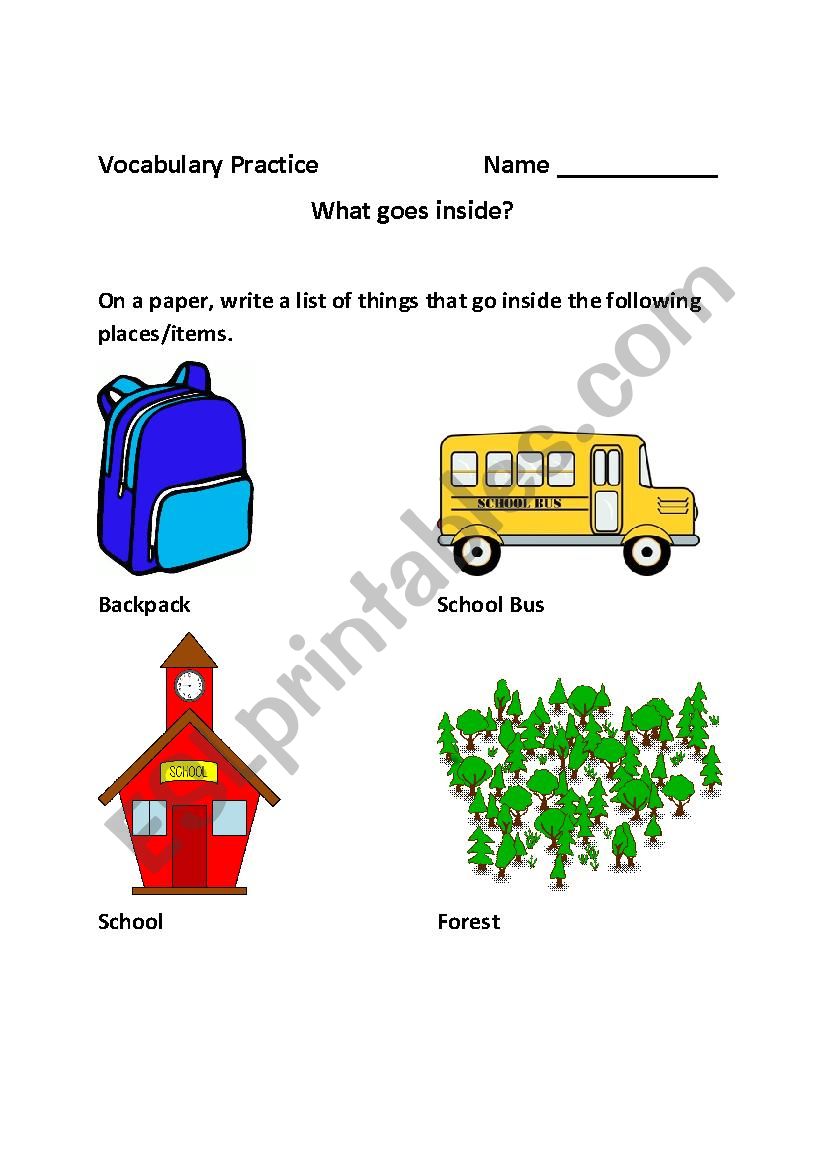 What Goes Inside? worksheet