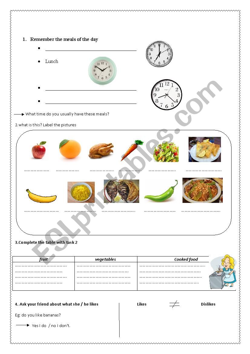 food nd meals worksheet