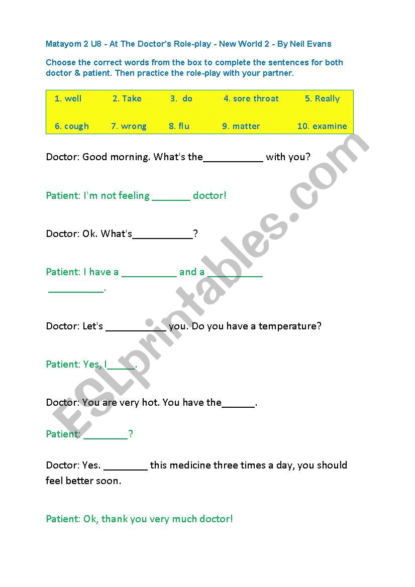 At the Doctors role-play worksheet