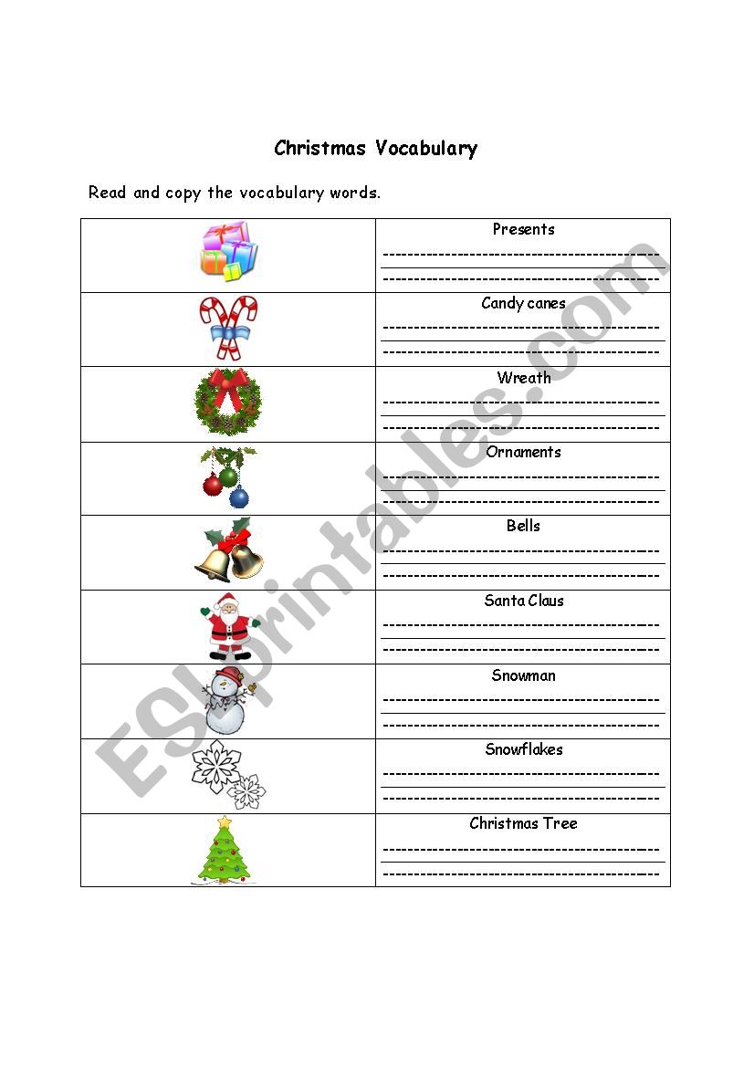 Christmas Vocabulary worksheet