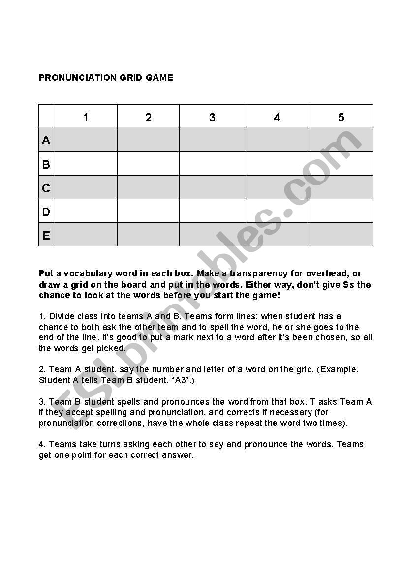 Vocabulary Pronunciation Game worksheet
