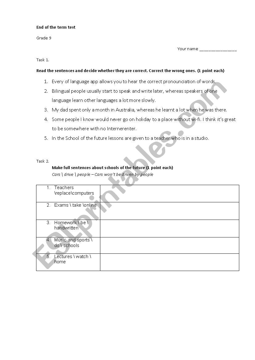 Global English 8 progress test