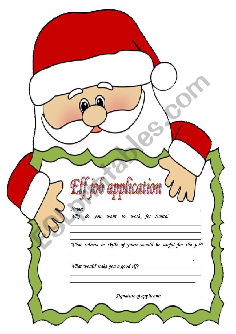 Elf job application worksheet
