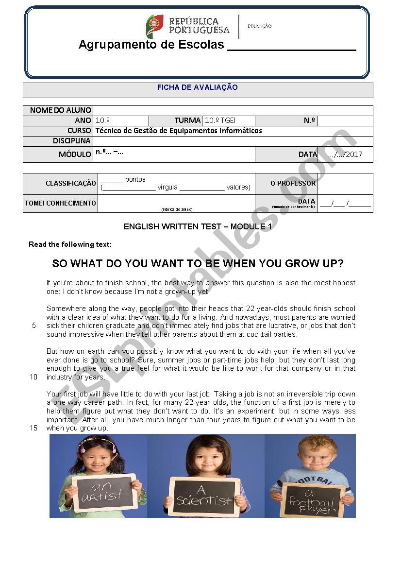 Module 1 Professional World worksheet