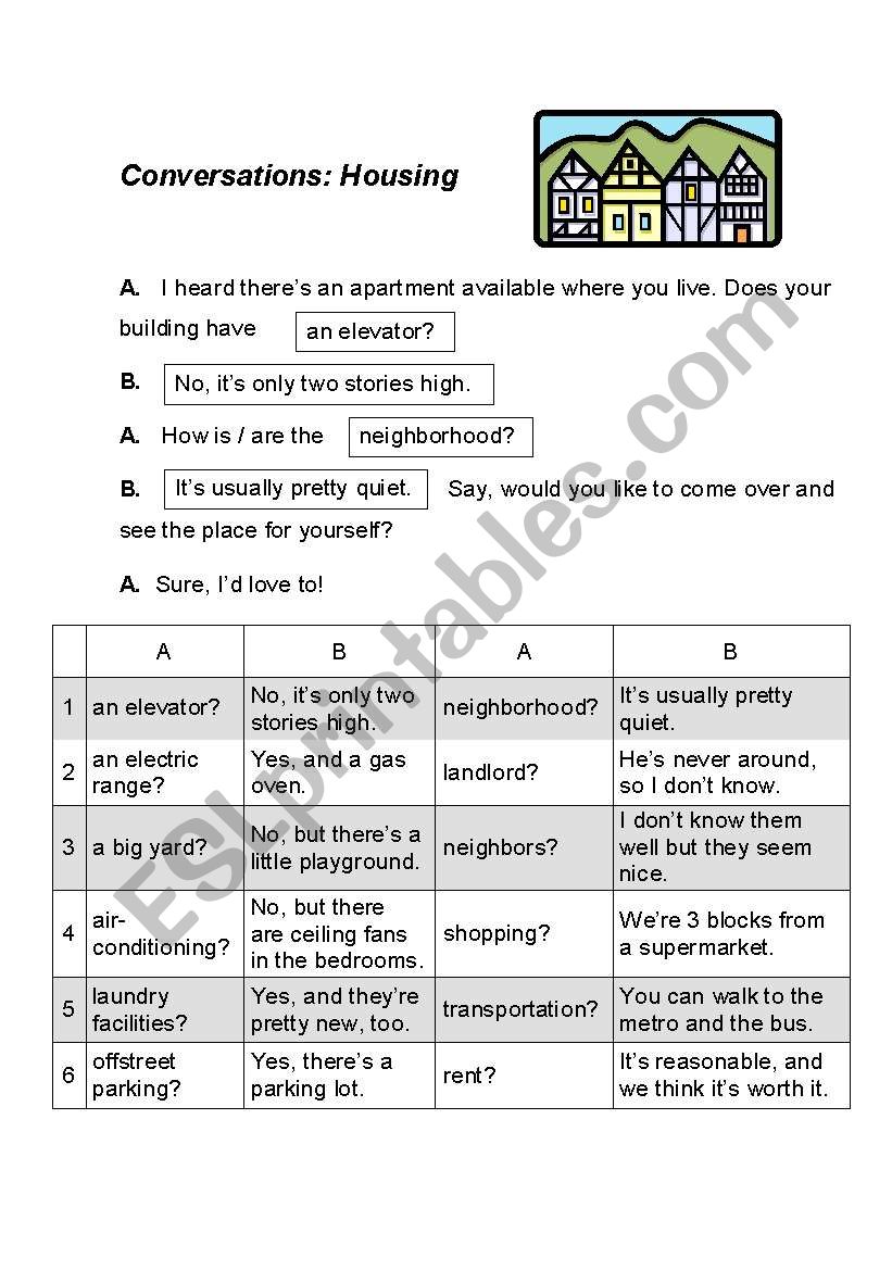 Conversations: Housing worksheet