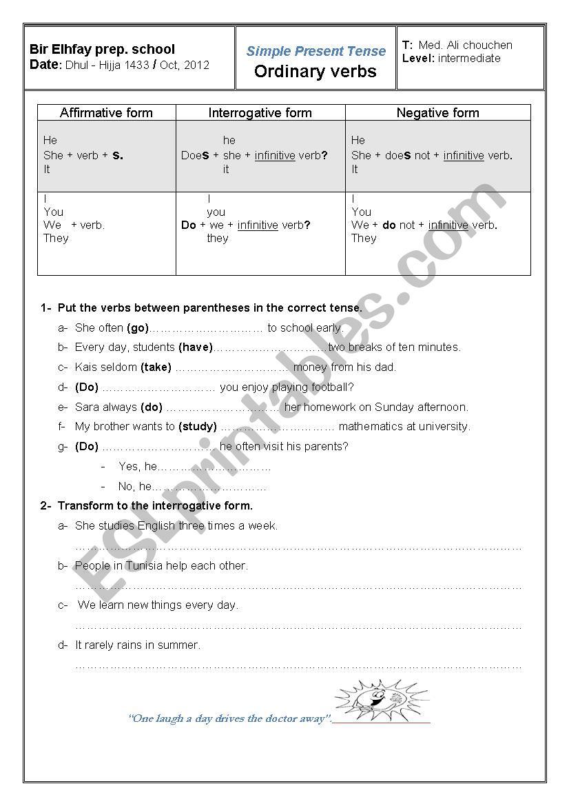 The simple present tense worksheet