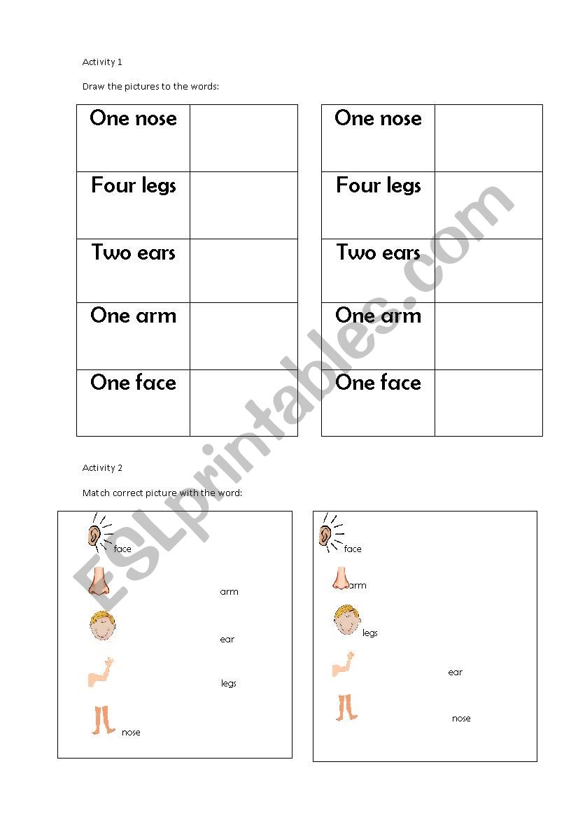 Body parts worksheet