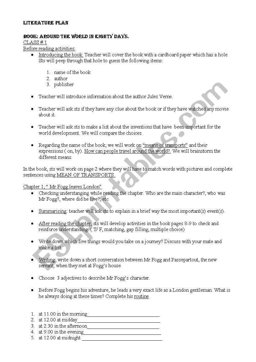 Around the world in 80 days worksheet