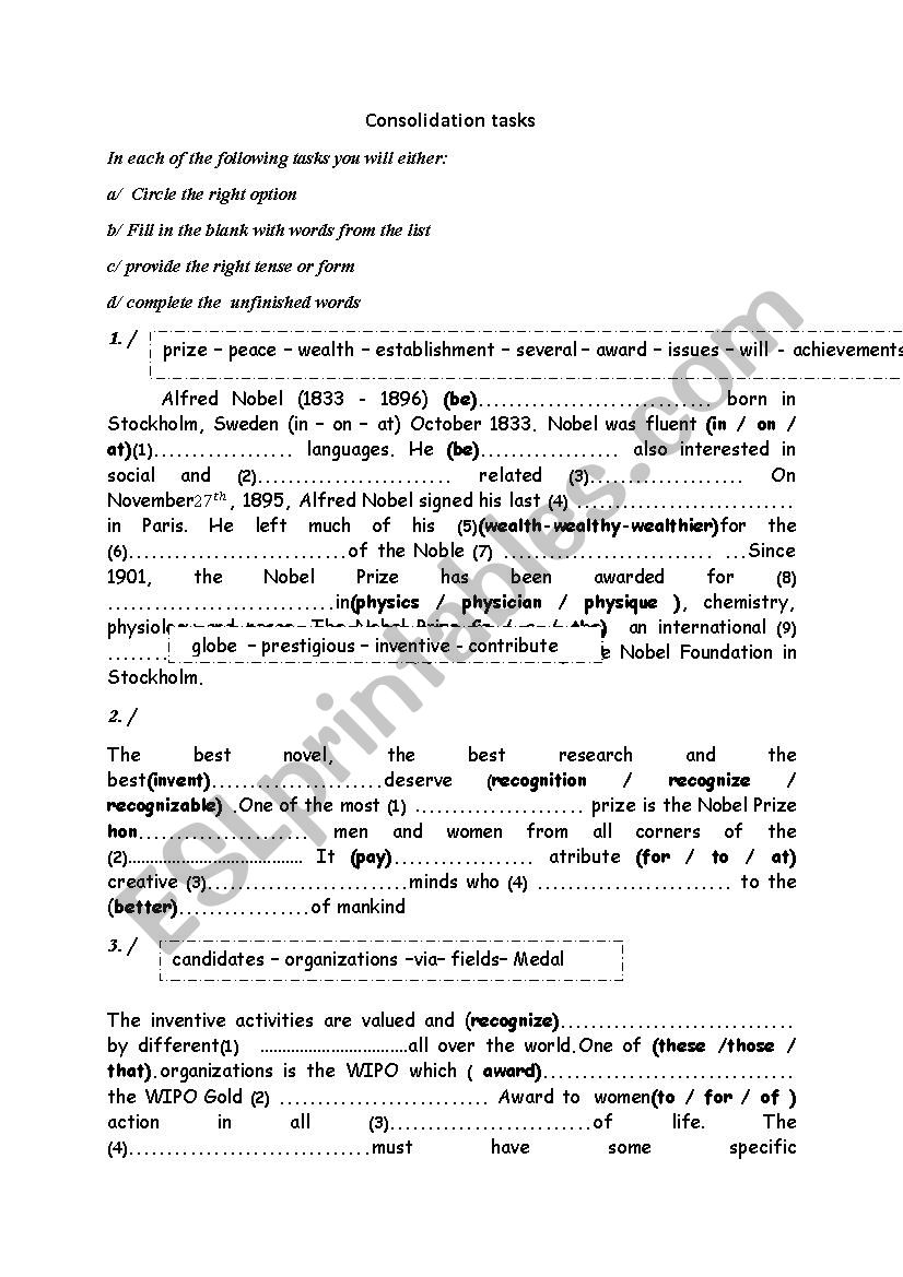 consolidation tasks 4th form tunisia