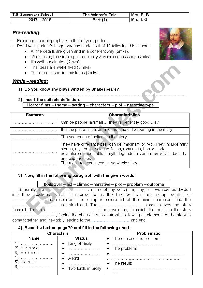 the winters tale worksheet