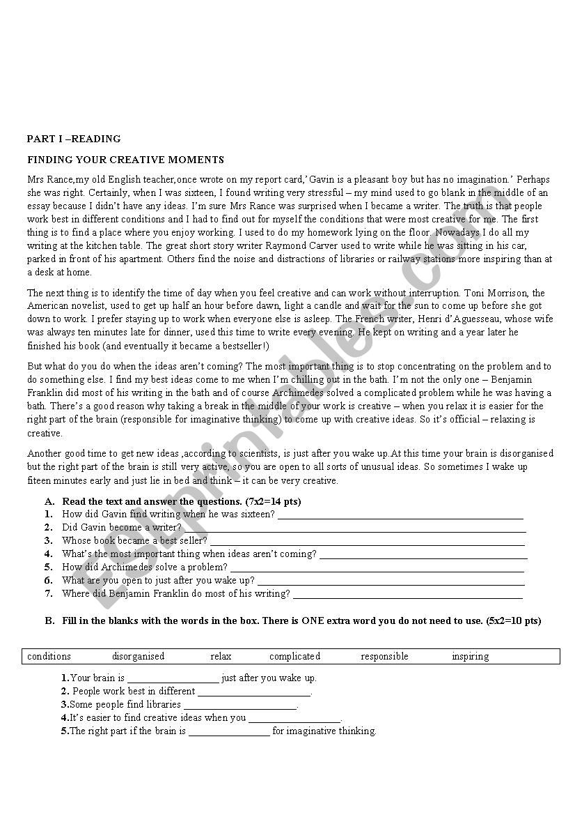 READING, USE OF ENGLISH worksheet