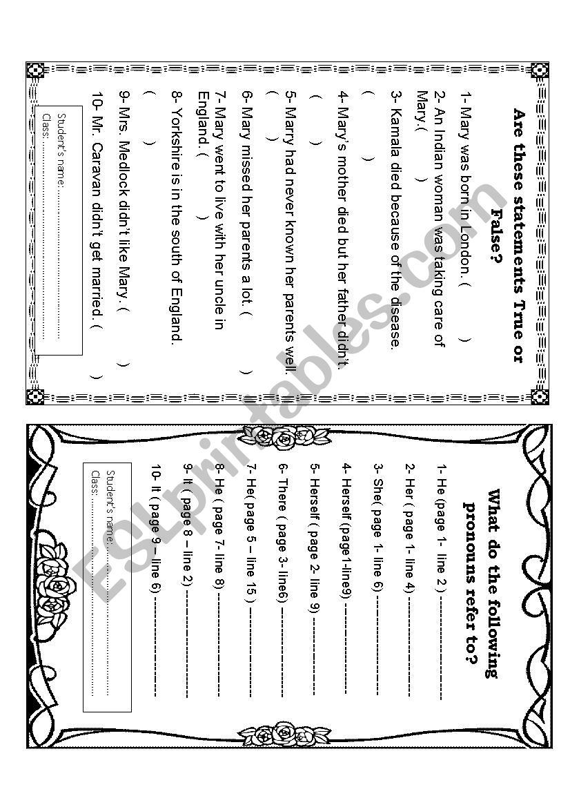 The secret garden - Chapter 1 worksheet