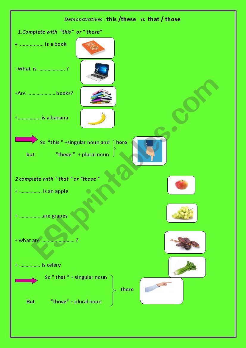 Demonstratives worksheet