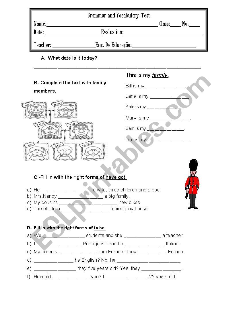 English and Grammar Test worksheet
