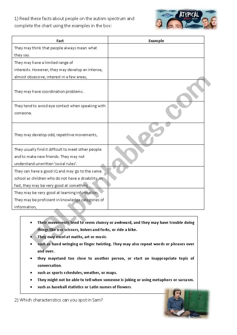 Atypical (series) worksheet
