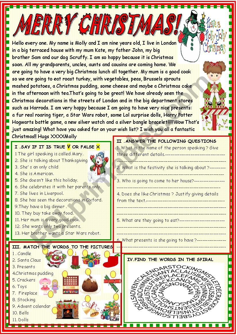 Christmas new reading worksheet