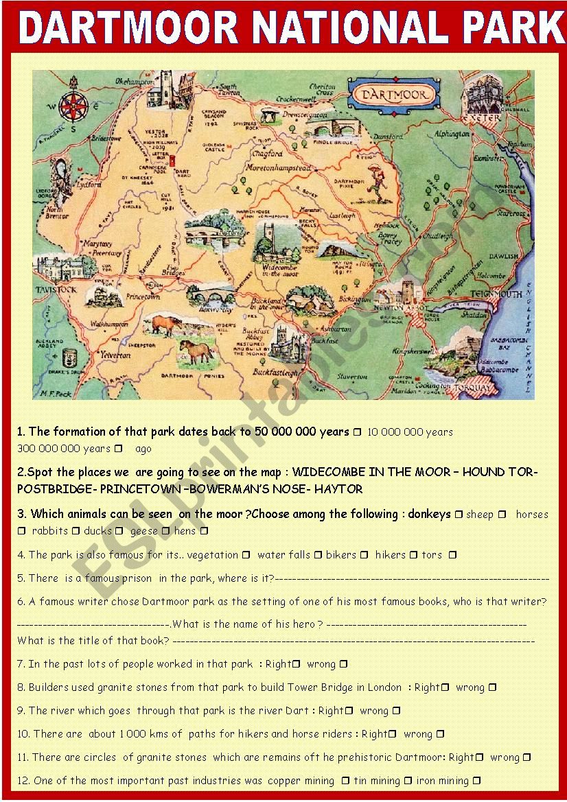 Datmoor natonal park: webquest with key