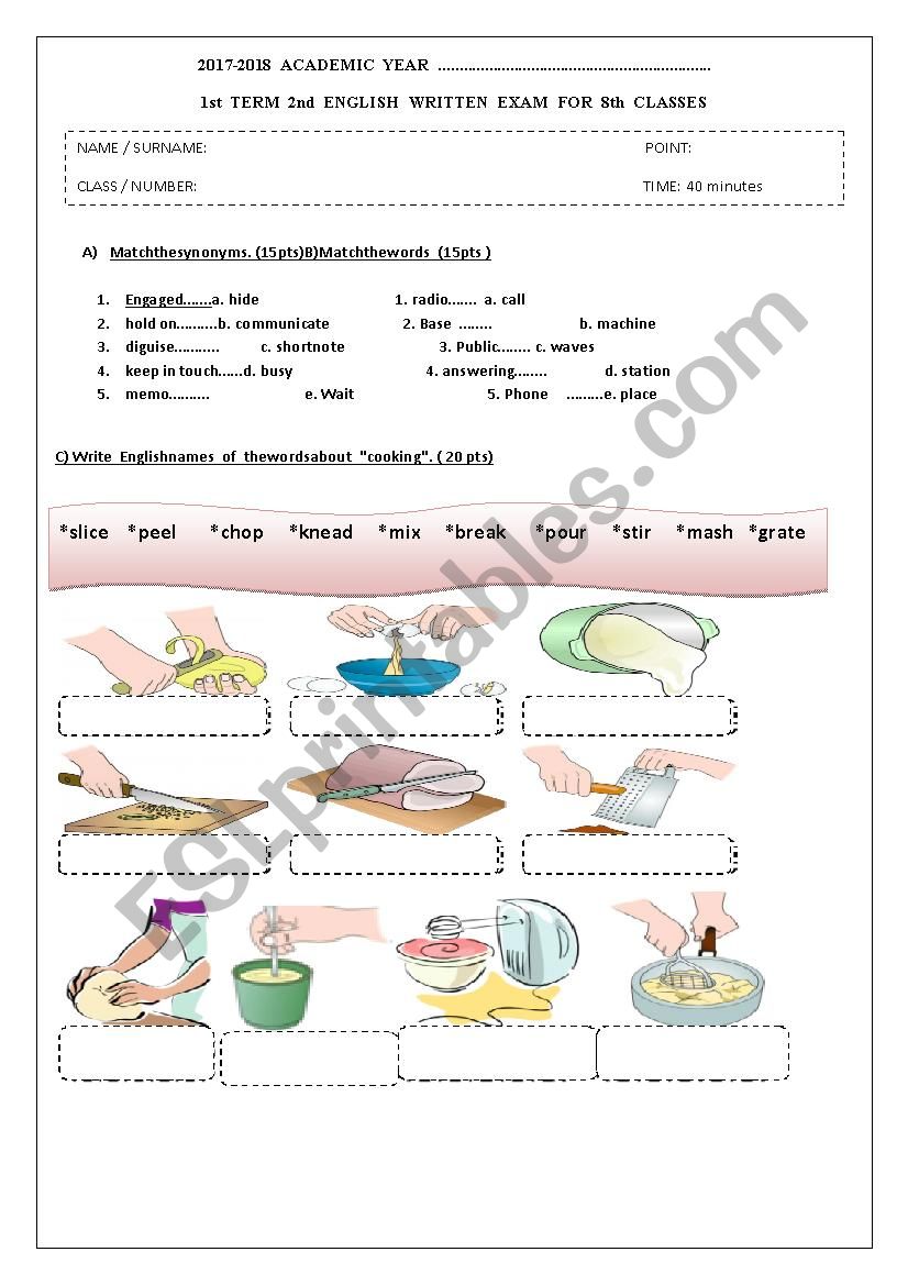 exam worksheet