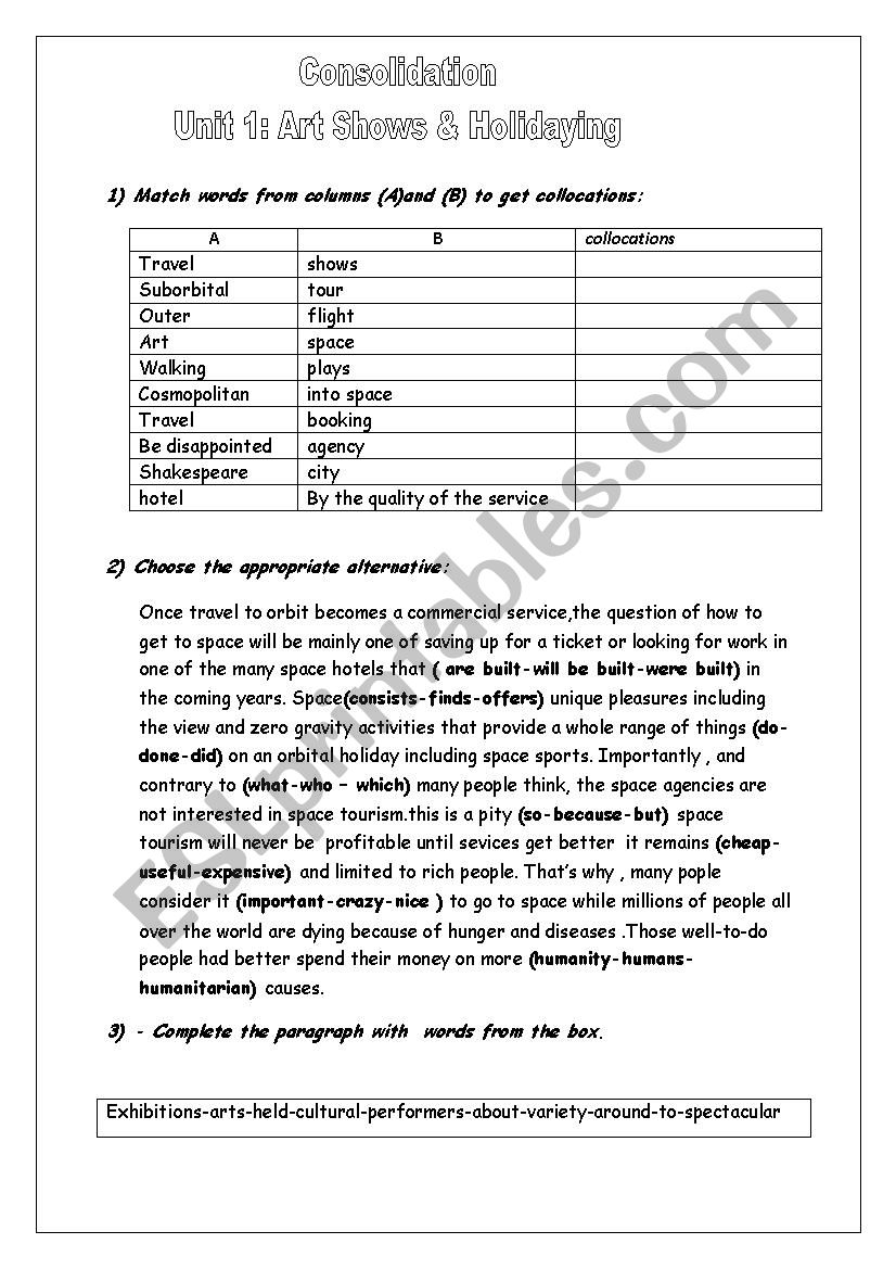consolidation unit 1 4th form worksheet