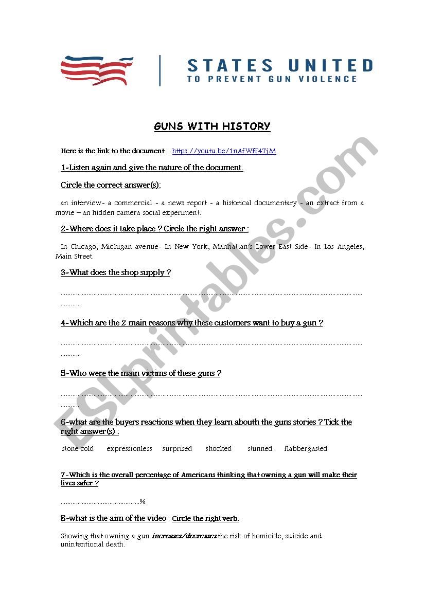 guns with history worksheet