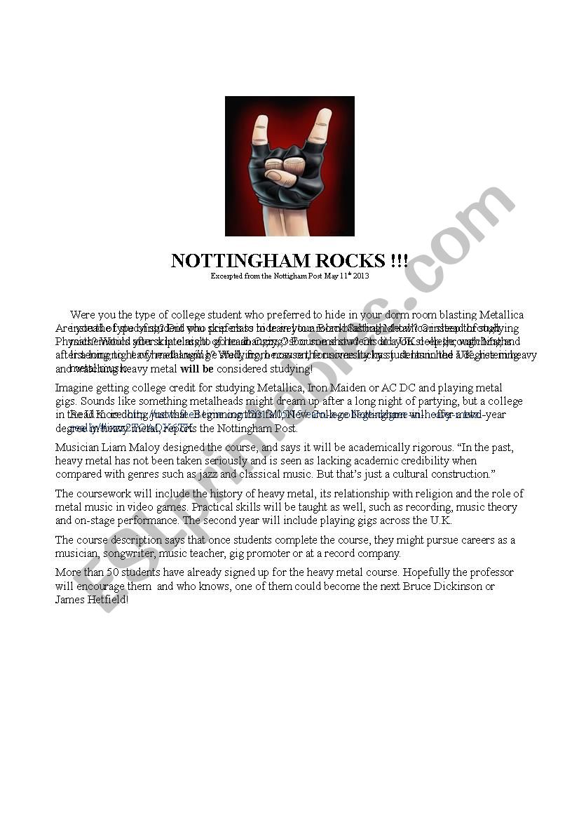 Nottingham Rocks worksheet