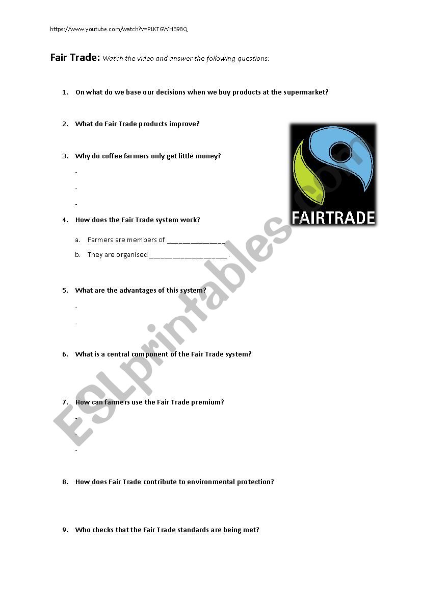Fairtrade worksheet