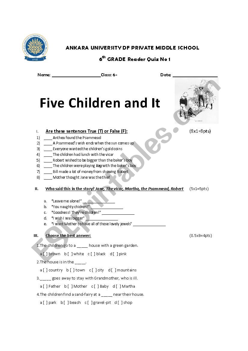 Five Children and it- Quiz worksheet