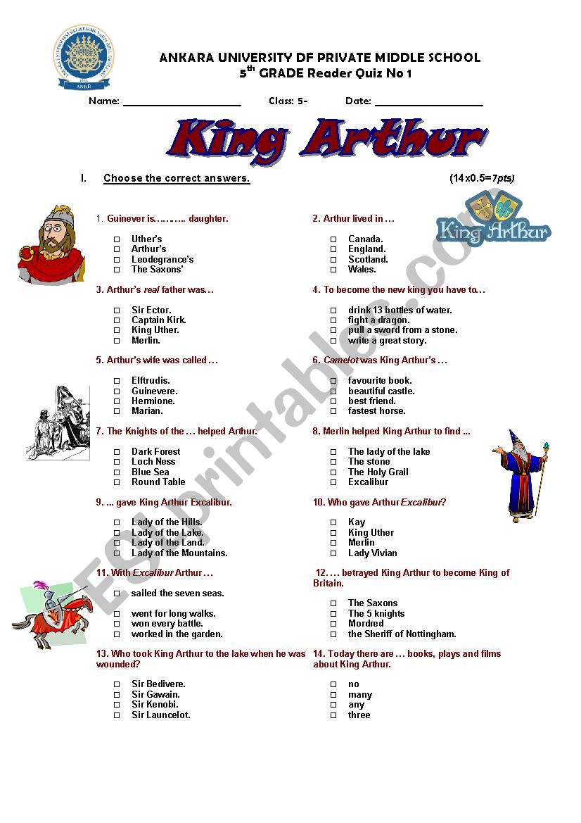 King Arthur worksheet
