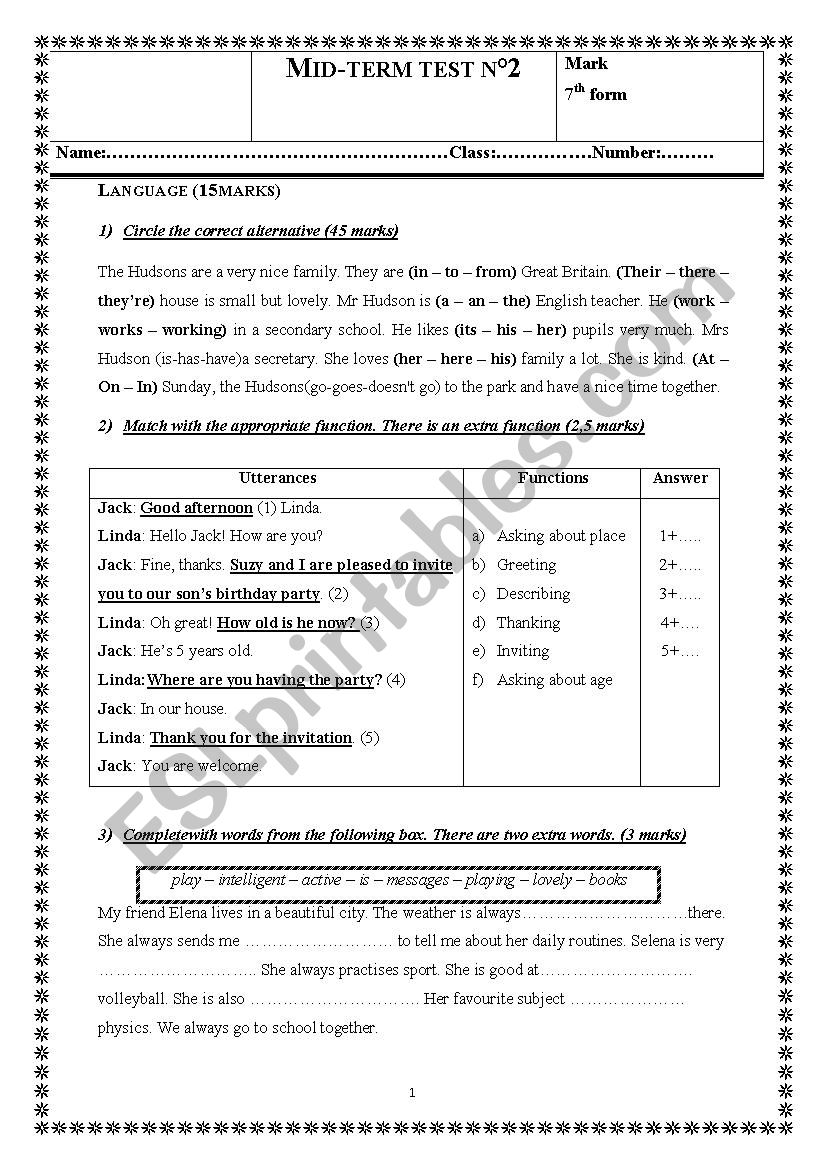 Test 2 7th worksheet