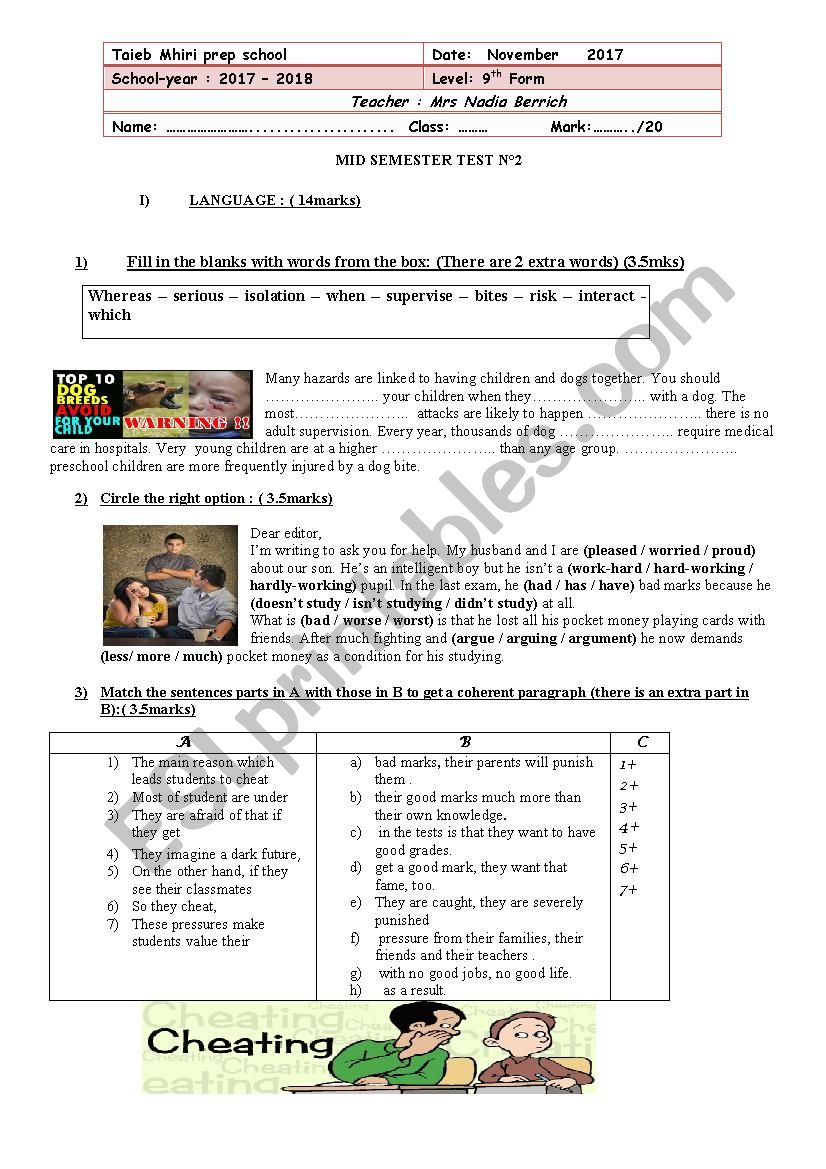 9th test2 worksheet
