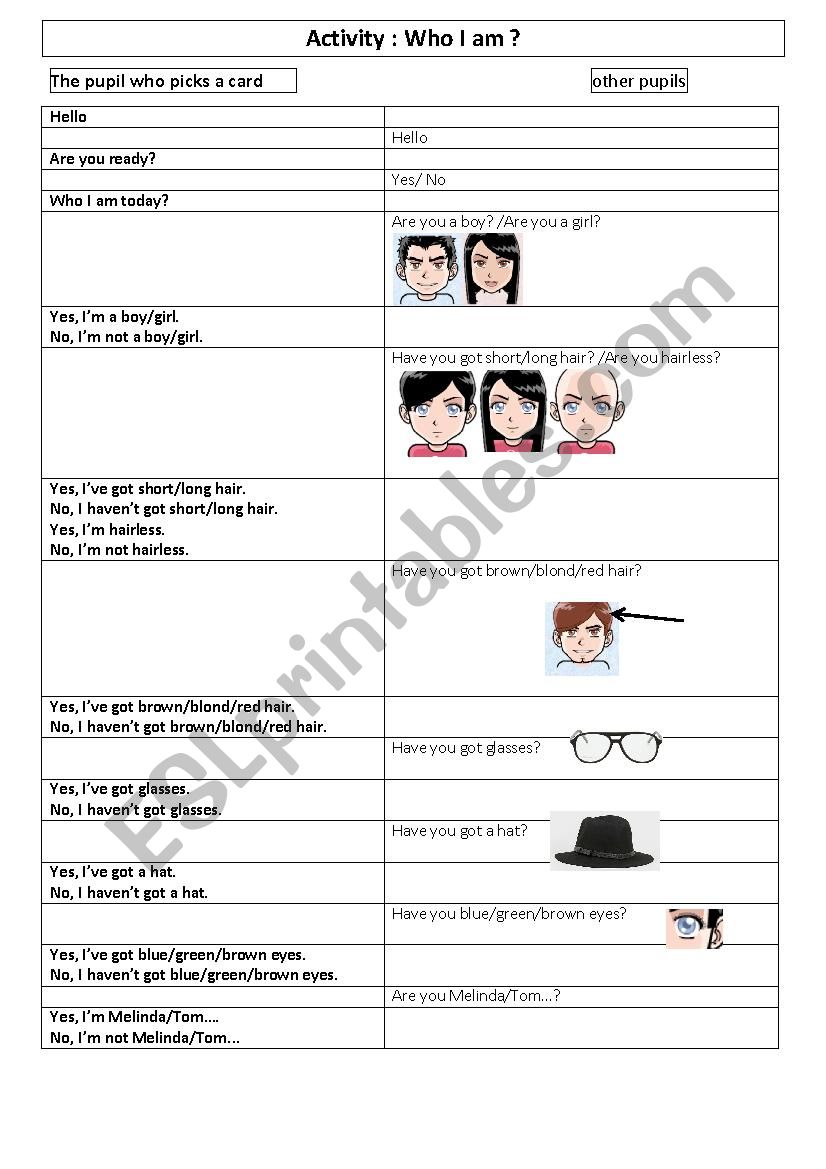 sheet guess who I am worksheet
