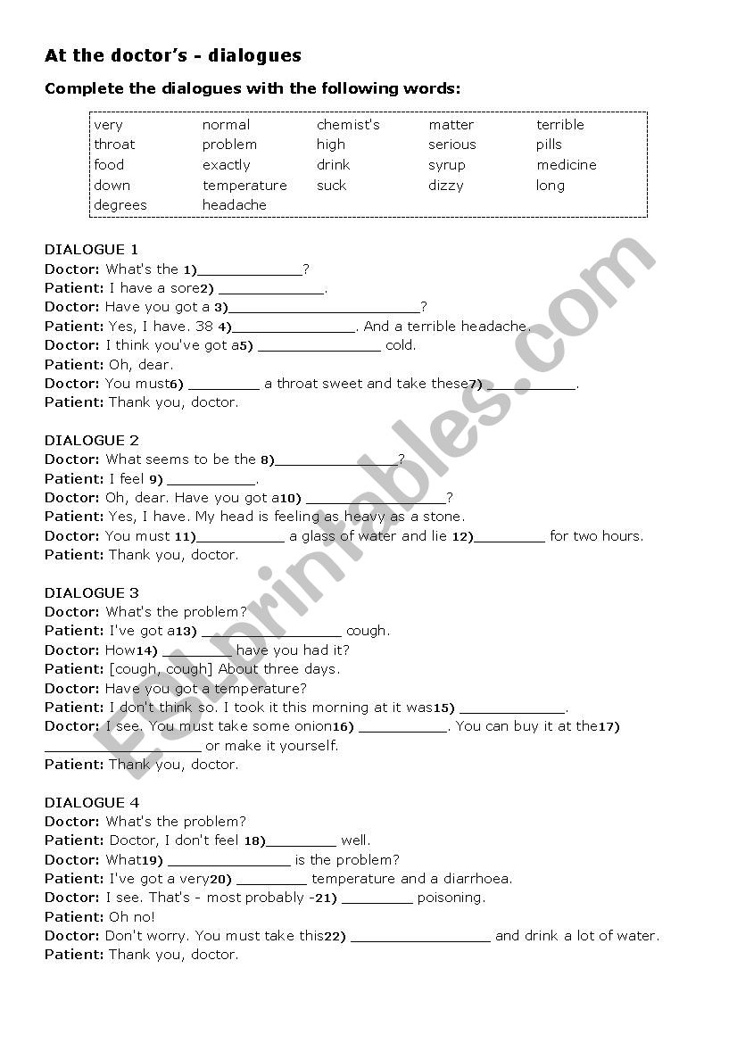 At the doctors - dialogues worksheet