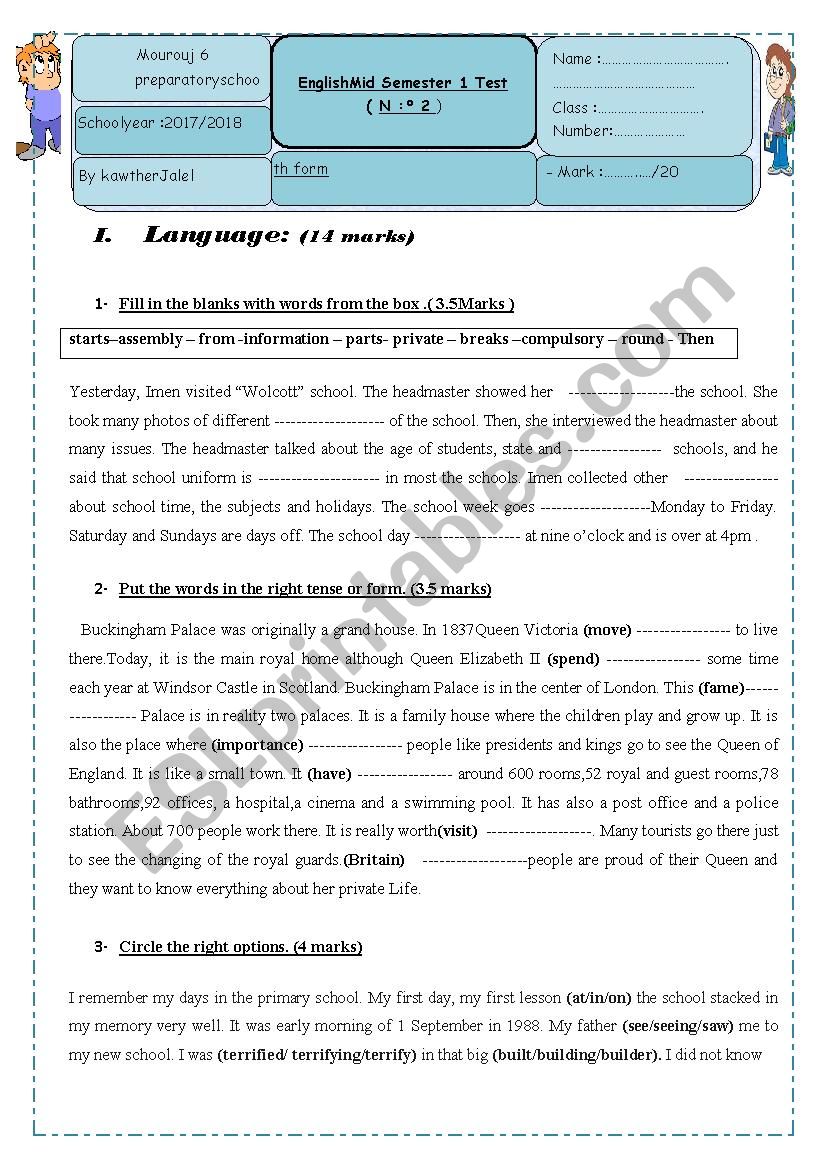Mid Semester 1 English Test N2    8th form 